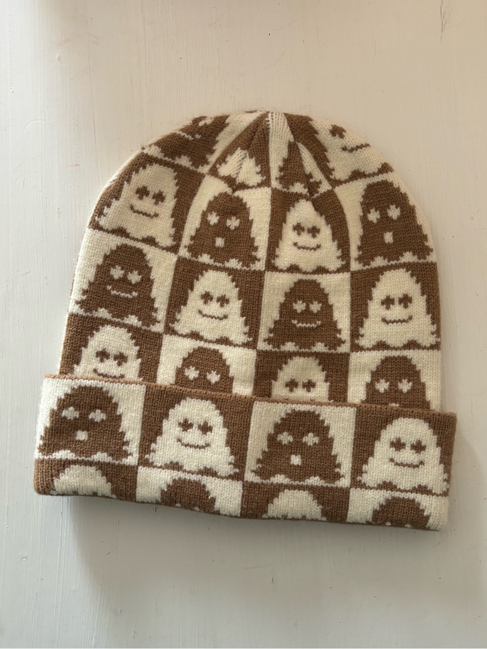 AE Brown & Cream Ghost Beanie Halloween American Eagle Hat